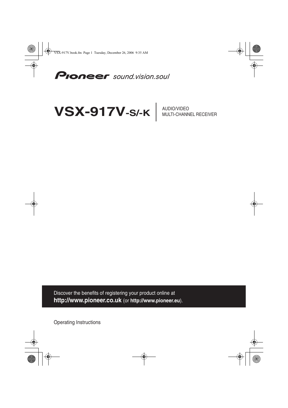 Pioneer VSX-917V-S/-K User Manual | 70 pages