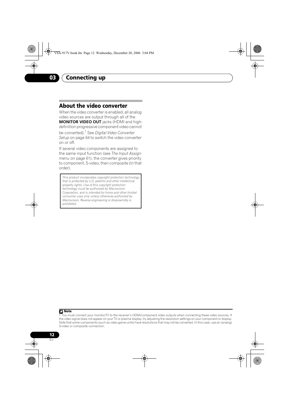 About the video converter, Connecting up 03 | Pioneer VSX-917V-S/-K User Manual | Page 12 / 70