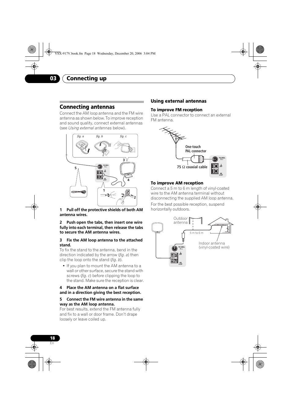 Connecting antennas, Using external antennas, Connecting up 03 | Pioneer VSX-917V-S/-K User Manual | Page 18 / 70