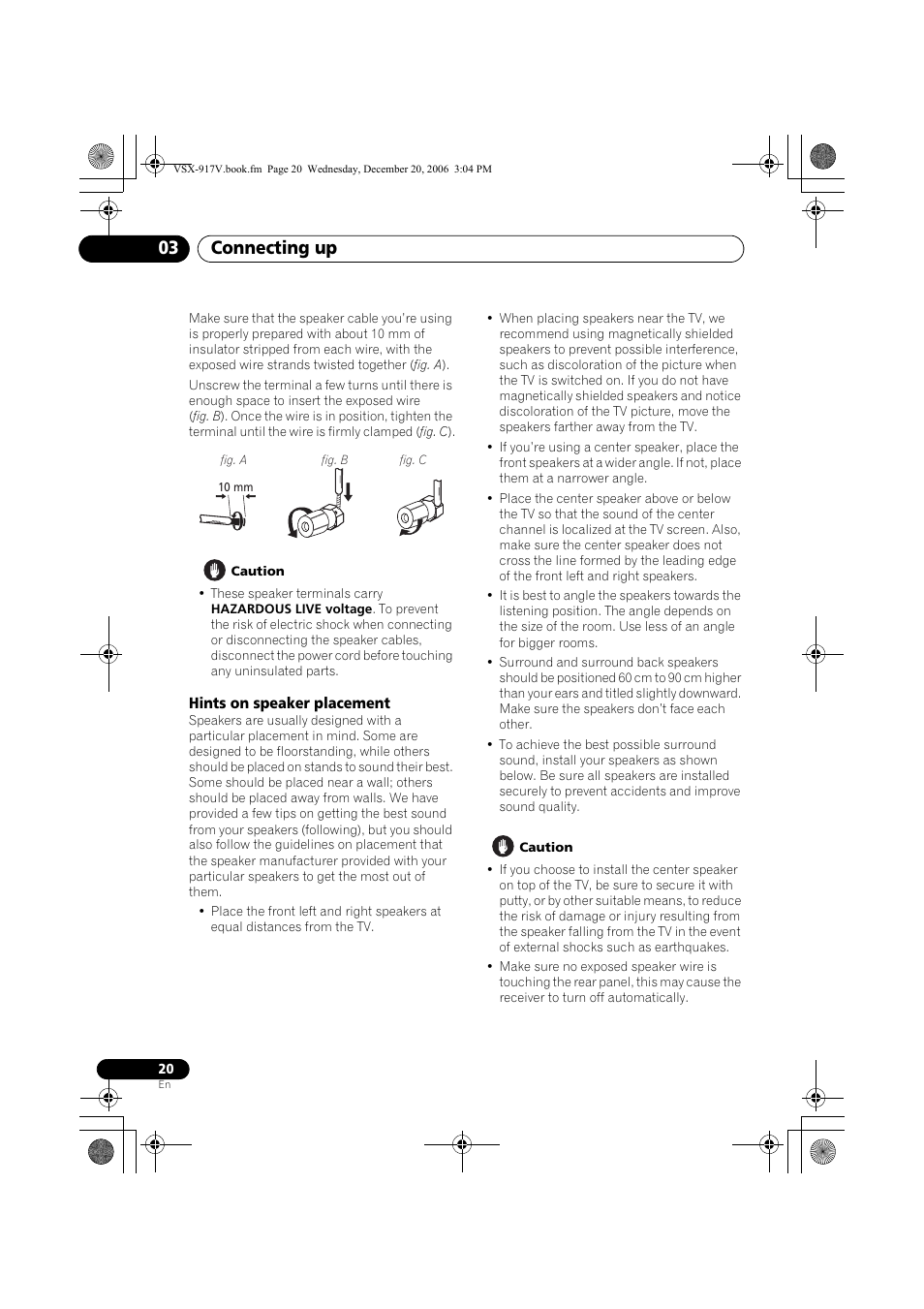 Hints on speaker placement, Connecting up 03 | Pioneer VSX-917V-S/-K User Manual | Page 20 / 70