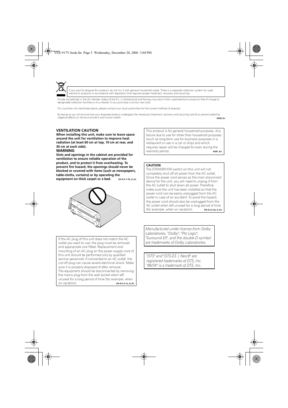 Dow n down | Pioneer VSX-917V-S/-K User Manual | Page 3 / 70