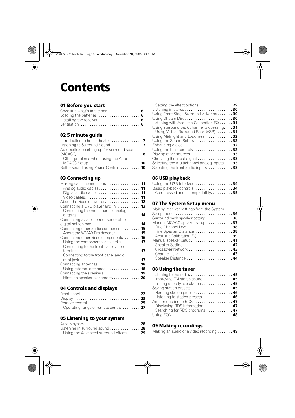 Pioneer VSX-917V-S/-K User Manual | Page 4 / 70