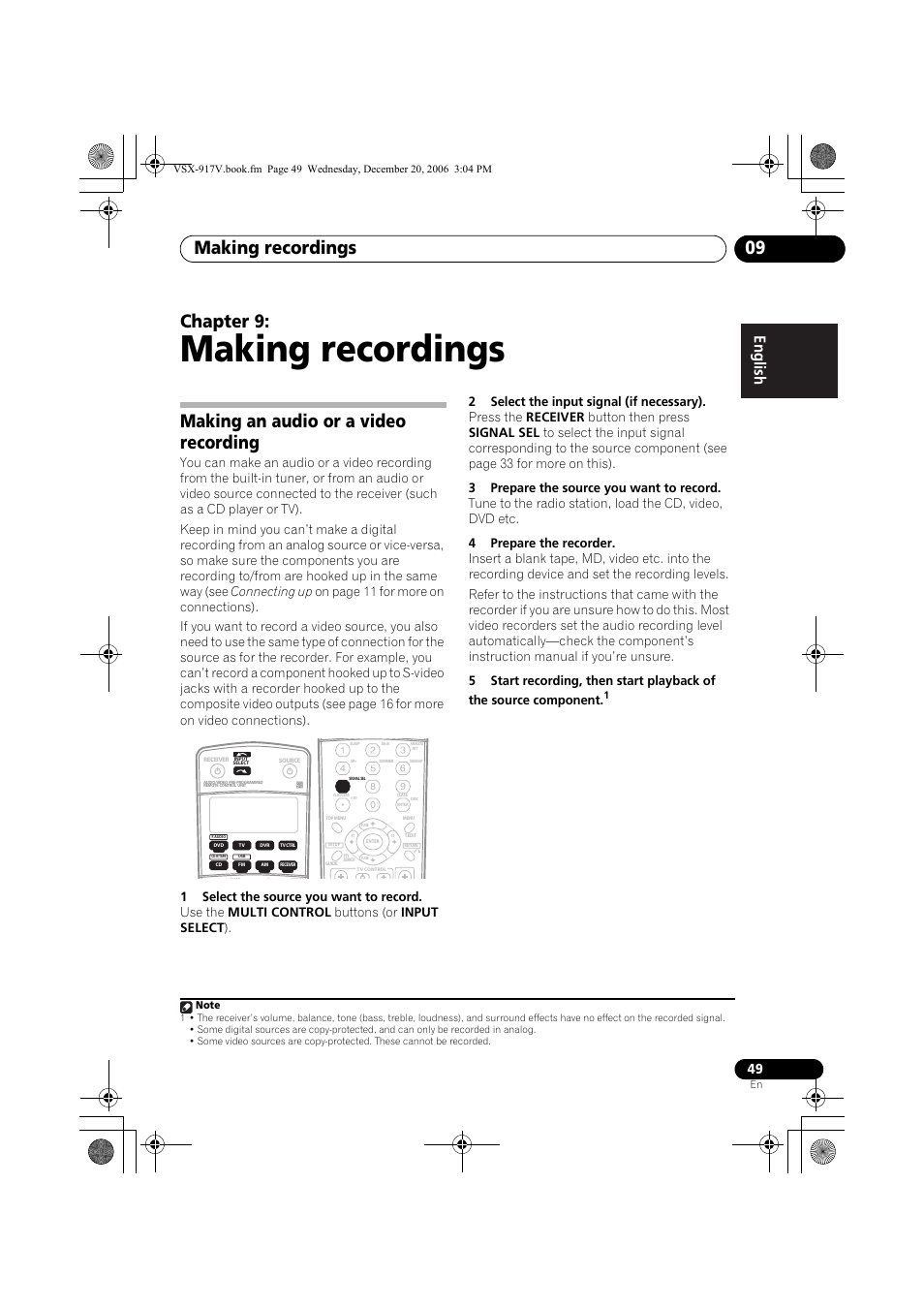 09 making recordings, Making an audio or a video recording, Making recordings | Making recordings 09, Chapter 9 | Pioneer VSX-917V-S/-K User Manual | Page 49 / 70