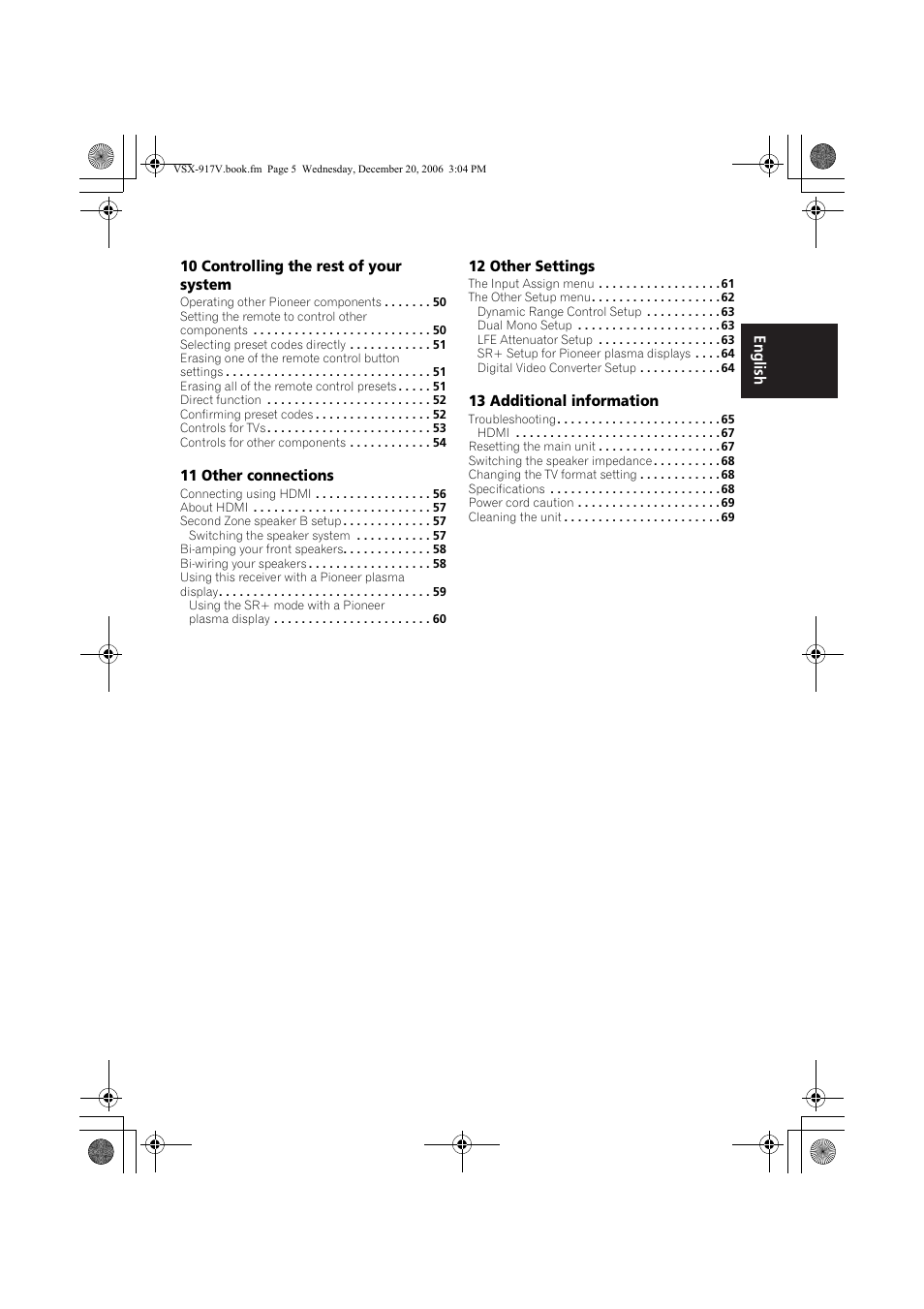 Italiano français neder lands es pa ño l deut sc h | Pioneer VSX-917V-S/-K User Manual | Page 5 / 70