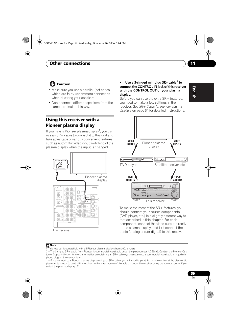 Using this receiver with a pioneer plasma display, Other connections 11, If you have a pioneer plasma display | Pioneer VSX-917V-S/-K User Manual | Page 59 / 70