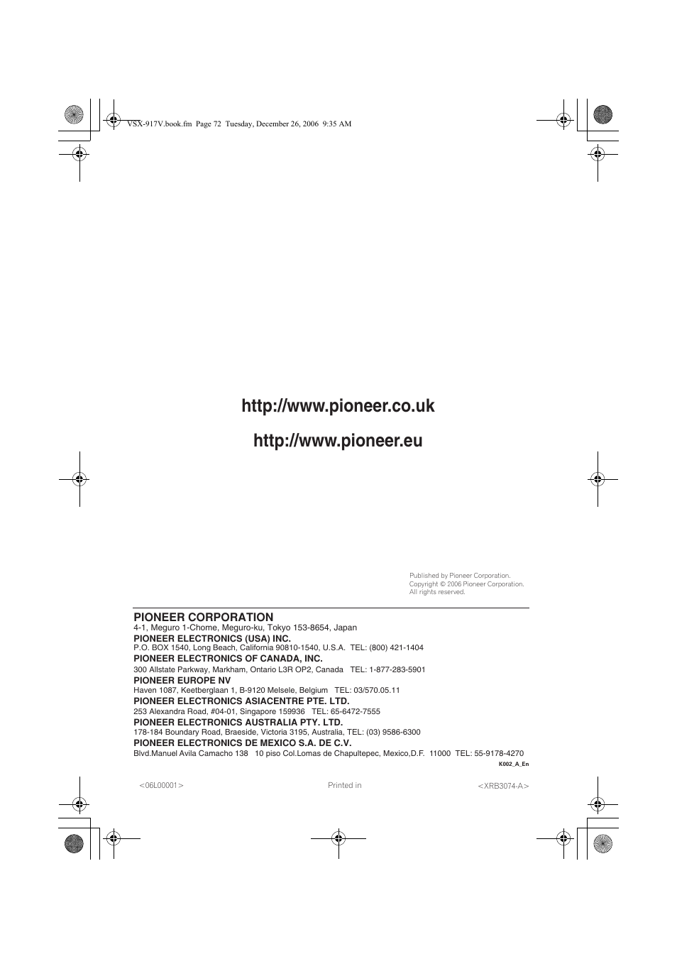 Pioneer VSX-917V-S/-K User Manual | Page 70 / 70