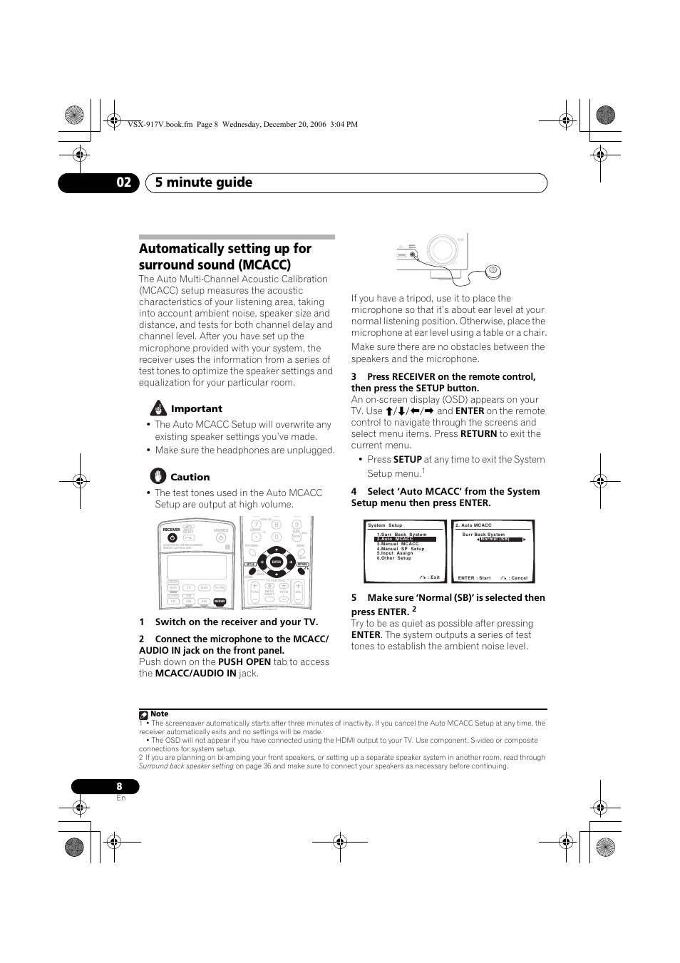 5 minute guide 02 | Pioneer VSX-917V-S/-K User Manual | Page 8 / 70