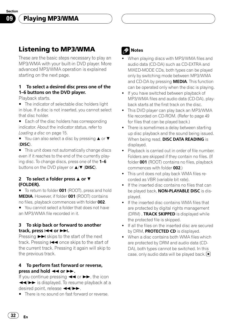 Playing mp3/wma listening to mp3/wma, Listening to mp3/wma, Playing mp3/wma | Pioneer XDV-P6 User Manual | Page 32 / 58
