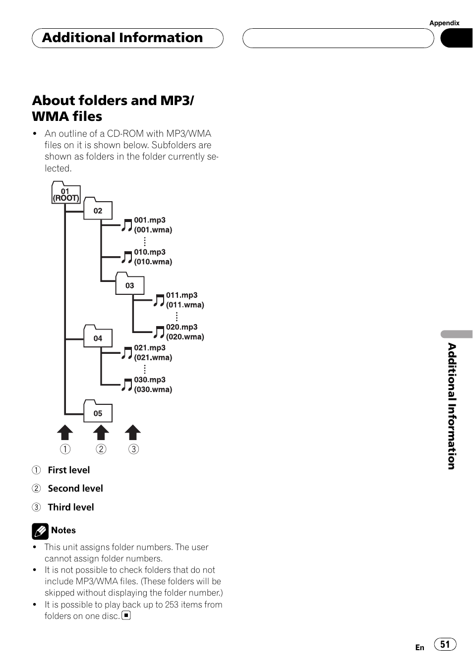 About folders and mp3/wma files, About folders and mp3/ wma files, Additional information | Pioneer XDV-P6 User Manual | Page 51 / 58