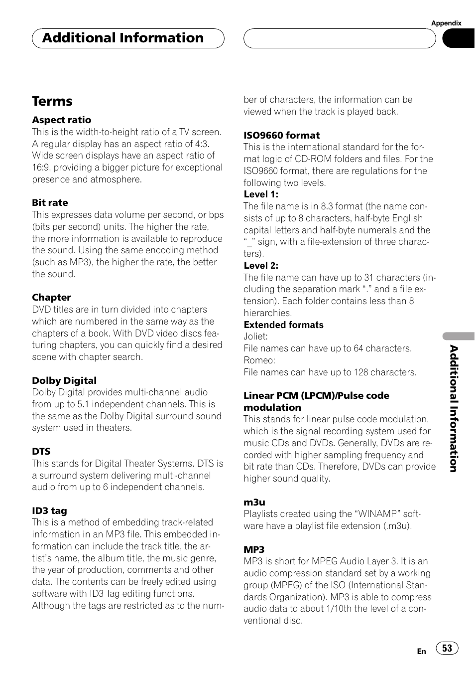 Terms, Additional information | Pioneer XDV-P6 User Manual | Page 53 / 58