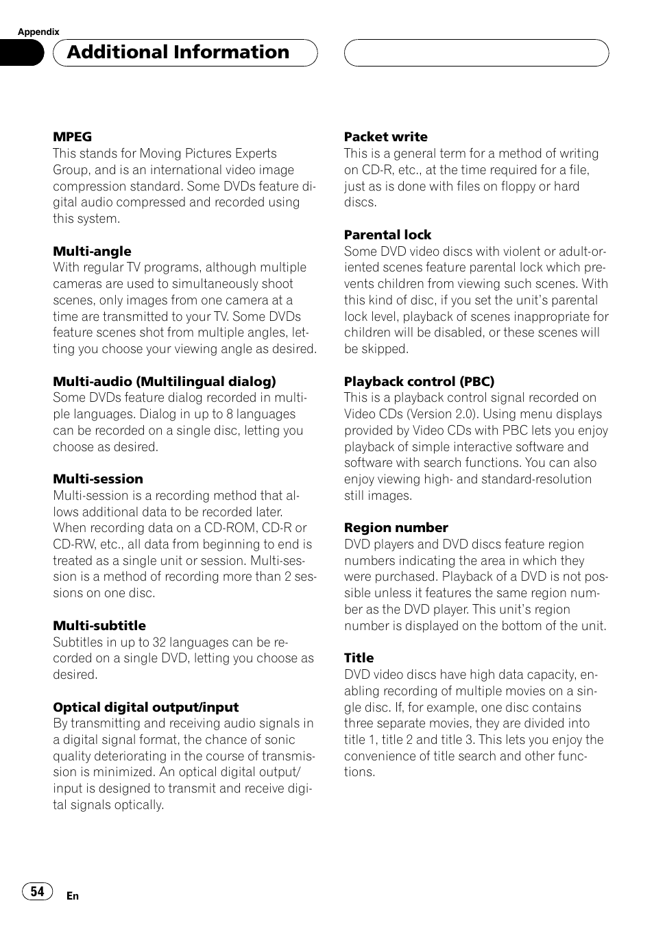 Additional information | Pioneer XDV-P6 User Manual | Page 54 / 58