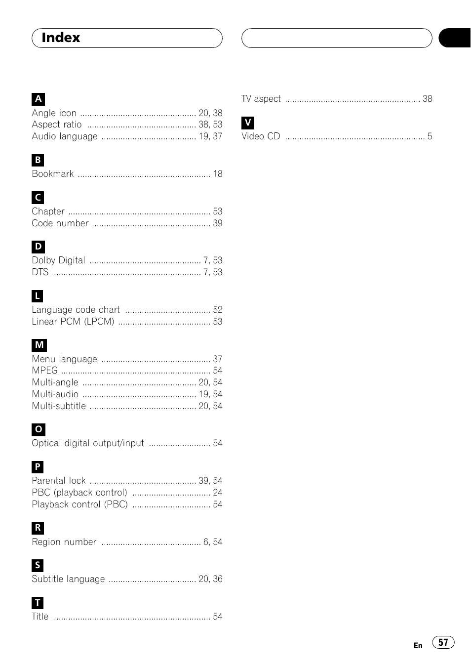 Index | Pioneer XDV-P6 User Manual | Page 57 / 58