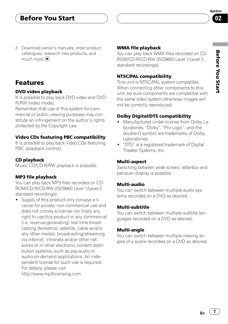Features, Before you start | Pioneer XDV-P6 User Manual | Page 7 / 58