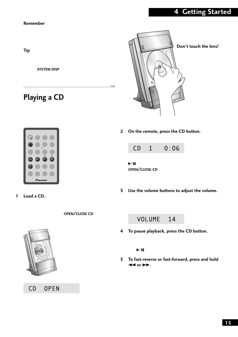 Playing a cd, 4 getting started | Pioneer M-F10 User Manual | Page 15 / 40