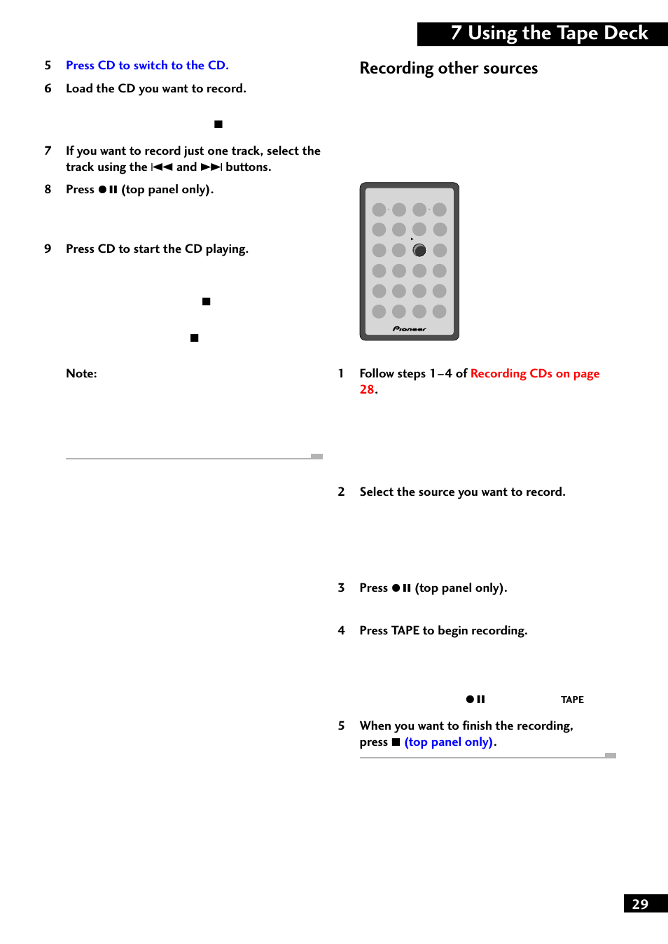 7 using the tape deck, Recording other sources | Pioneer M-F10 User Manual | Page 29 / 40
