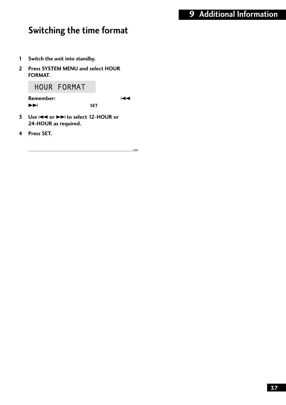 Switching the time format, 9 additional information | Pioneer M-F10 User Manual | Page 37 / 40