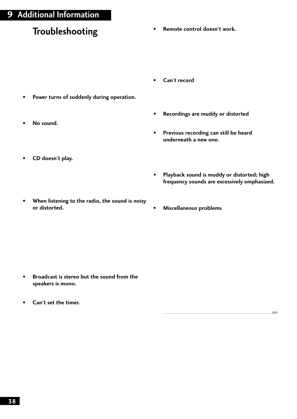 Troubleshooting, 9 additional information | Pioneer M-F10 User Manual | Page 38 / 40