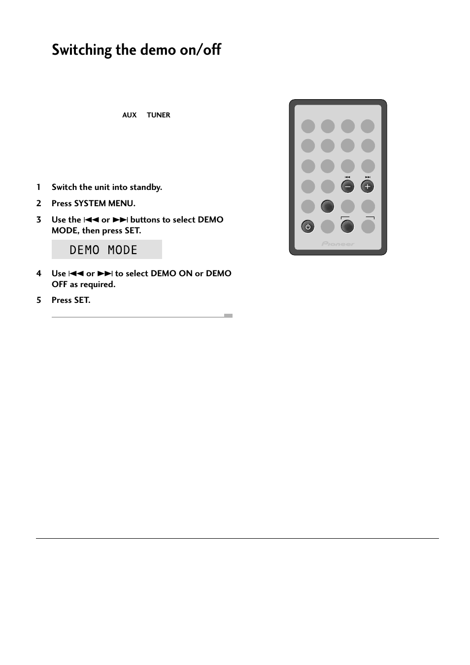 Switching the demo on/off, Pioneer corporation | Pioneer M-F10 User Manual | Page 40 / 40