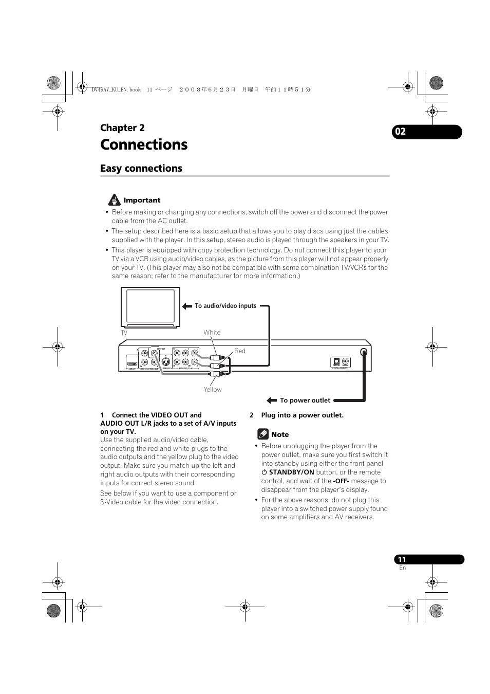 Easy connections, Connections, Chapter 2 | Pioneer ELITE DV-49AV User Manual | Page 11 / 63