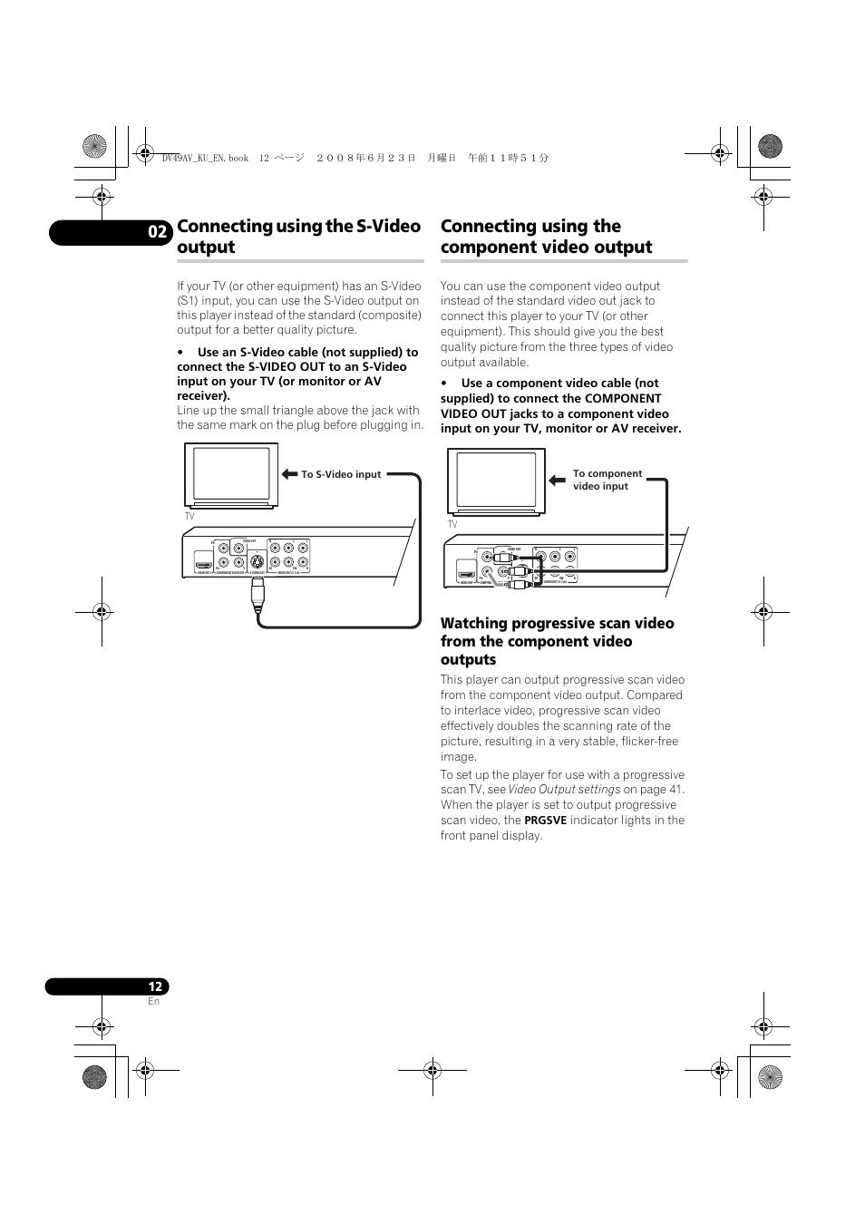Connecting using the s-video output, Connecting using the component video output, Indicator lights in the front panel display | Prgsve | Pioneer ELITE DV-49AV User Manual | Page 12 / 63