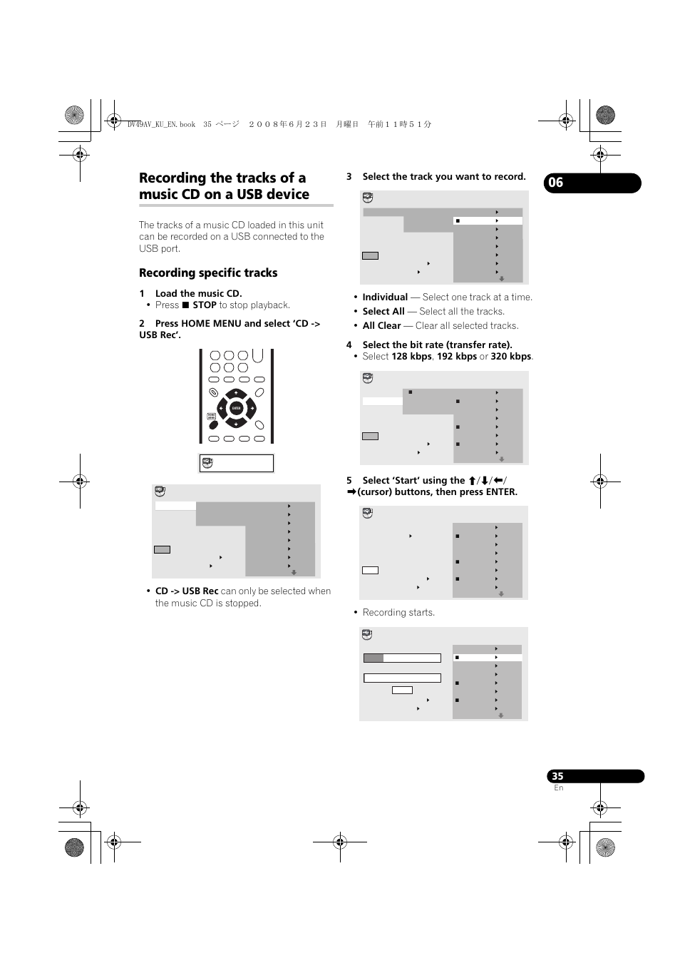 Recording the tracks of a music cd on a usb device, Recording specific tracks | Pioneer ELITE DV-49AV User Manual | Page 35 / 63