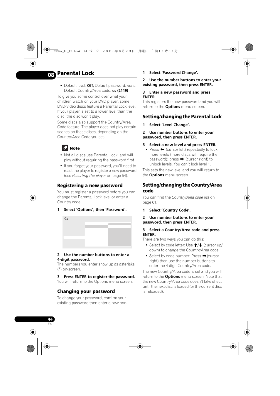 Parental lock | Pioneer ELITE DV-49AV User Manual | Page 44 / 63