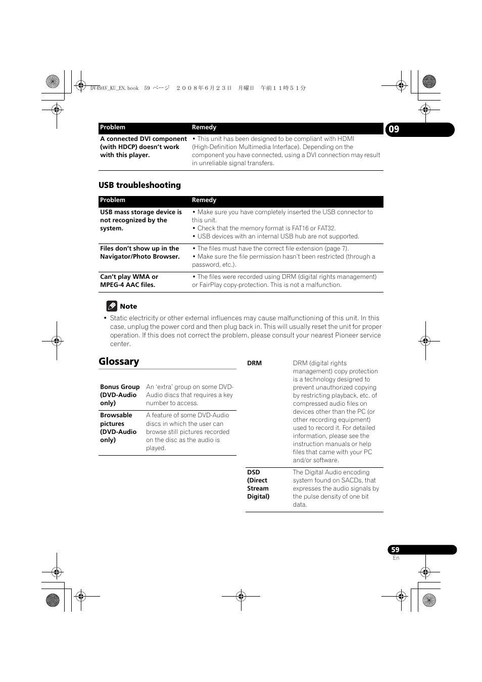 Glossary | Pioneer ELITE DV-49AV User Manual | Page 59 / 63