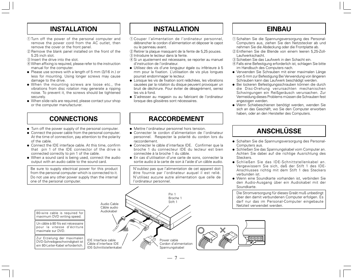 Anschlüsse, Connections, Raccordement | Installation, Einbau | Pioneer DVR-115DBK User Manual | Page 7 / 8