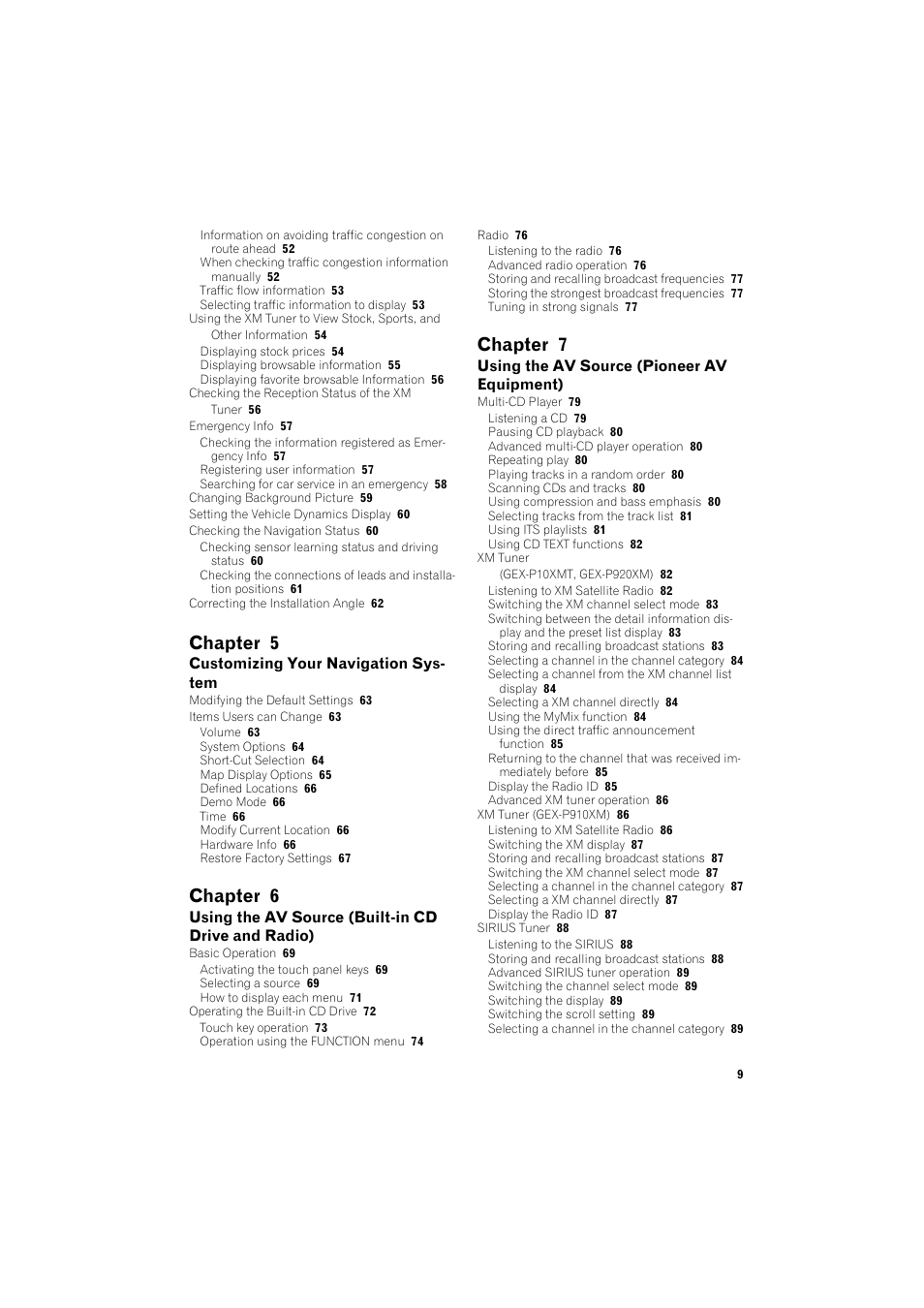 Chapter 5, Chapter 6, Chapter 7 | Pioneer DOUBLE-DIN DVD NAVIGATION SYSTEM AVIC-D2 User Manual | Page 11 / 134
