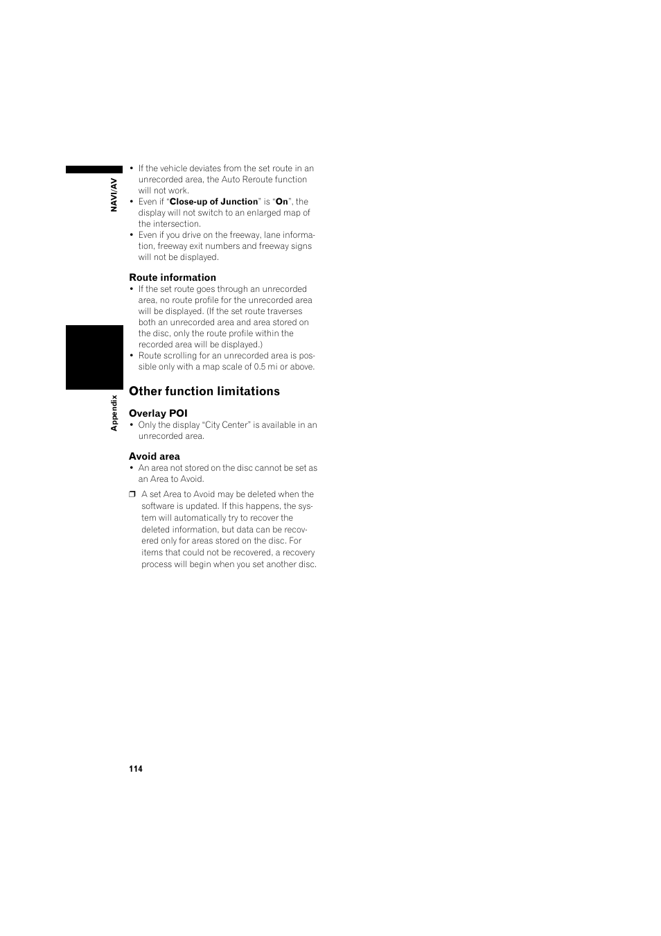 Other function limitations 114, Other function limitations | Pioneer DOUBLE-DIN DVD NAVIGATION SYSTEM AVIC-D2 User Manual | Page 116 / 134