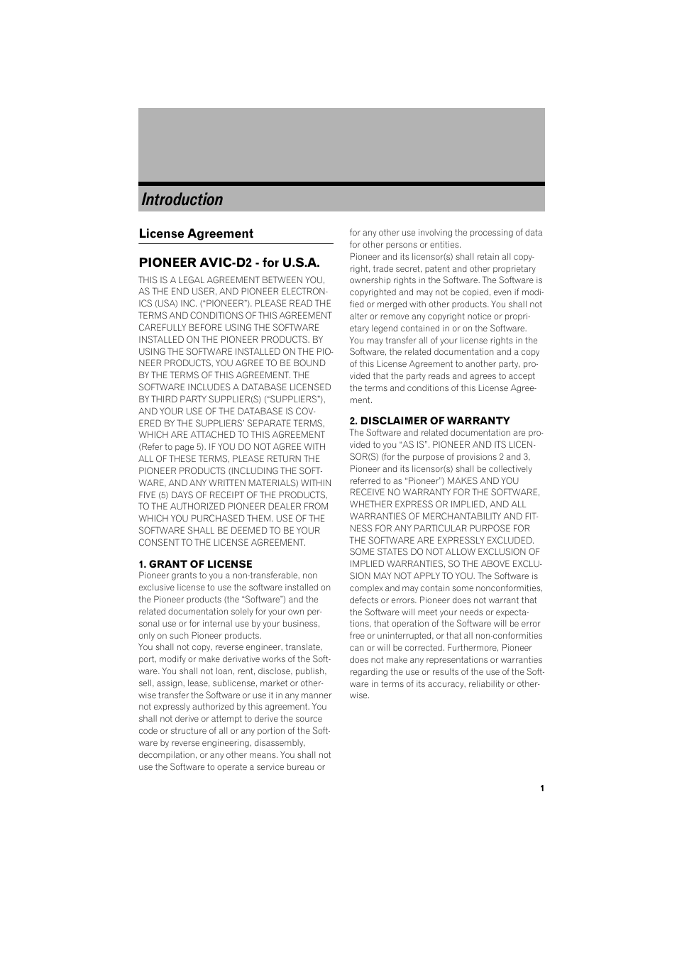 Introduction | Pioneer DOUBLE-DIN DVD NAVIGATION SYSTEM AVIC-D2 User Manual | Page 3 / 134