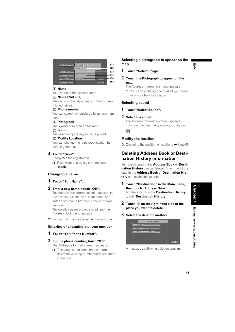 Deleting address book or destination history, Information 49 | Pioneer DOUBLE-DIN DVD NAVIGATION SYSTEM AVIC-D2 User Manual | Page 51 / 134