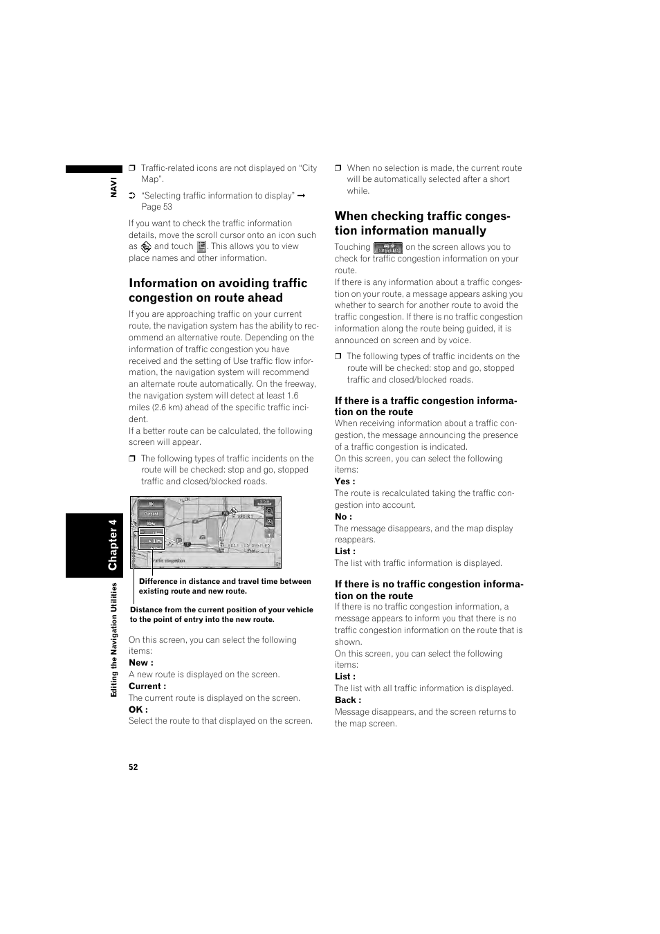 Information on avoiding traffic congestion on, Route ahead 52, When checking traffic congestion information | Manually 52 | Pioneer DOUBLE-DIN DVD NAVIGATION SYSTEM AVIC-D2 User Manual | Page 54 / 134
