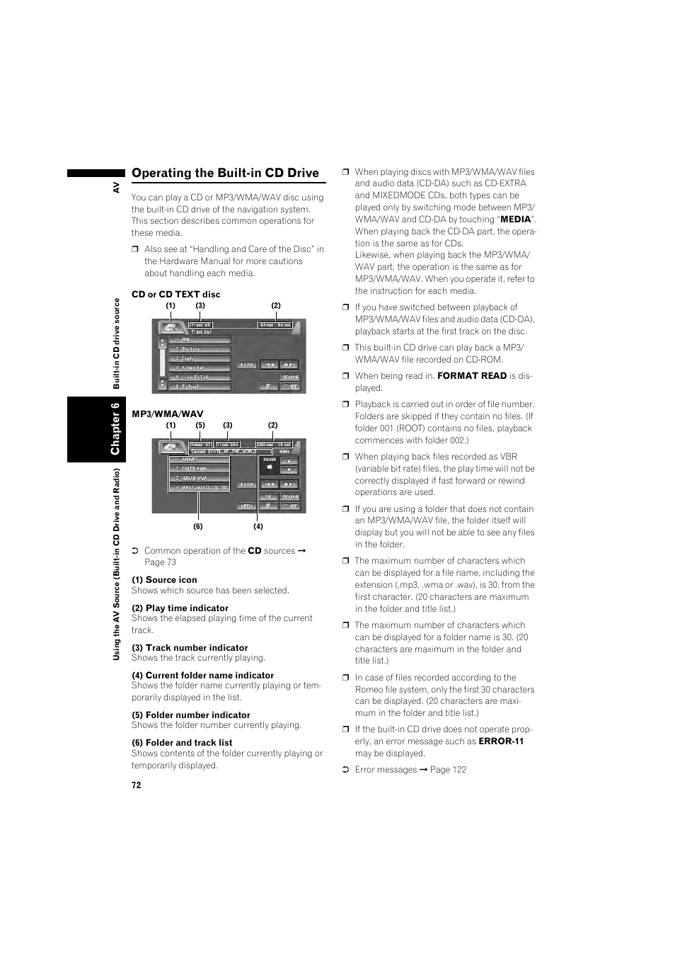 Operating the built-in cd drive 72, Operating the built-in cd drive | Pioneer DOUBLE-DIN DVD NAVIGATION SYSTEM AVIC-D2 User Manual | Page 74 / 134
