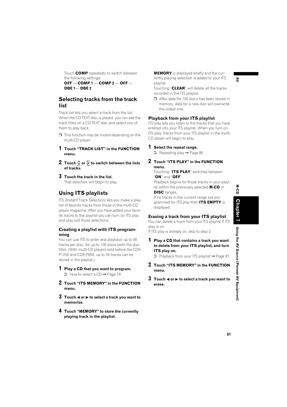 Selecting tracks from the track list 81, Using its playlists 81 | Pioneer DOUBLE-DIN DVD NAVIGATION SYSTEM AVIC-D2 User Manual | Page 83 / 134