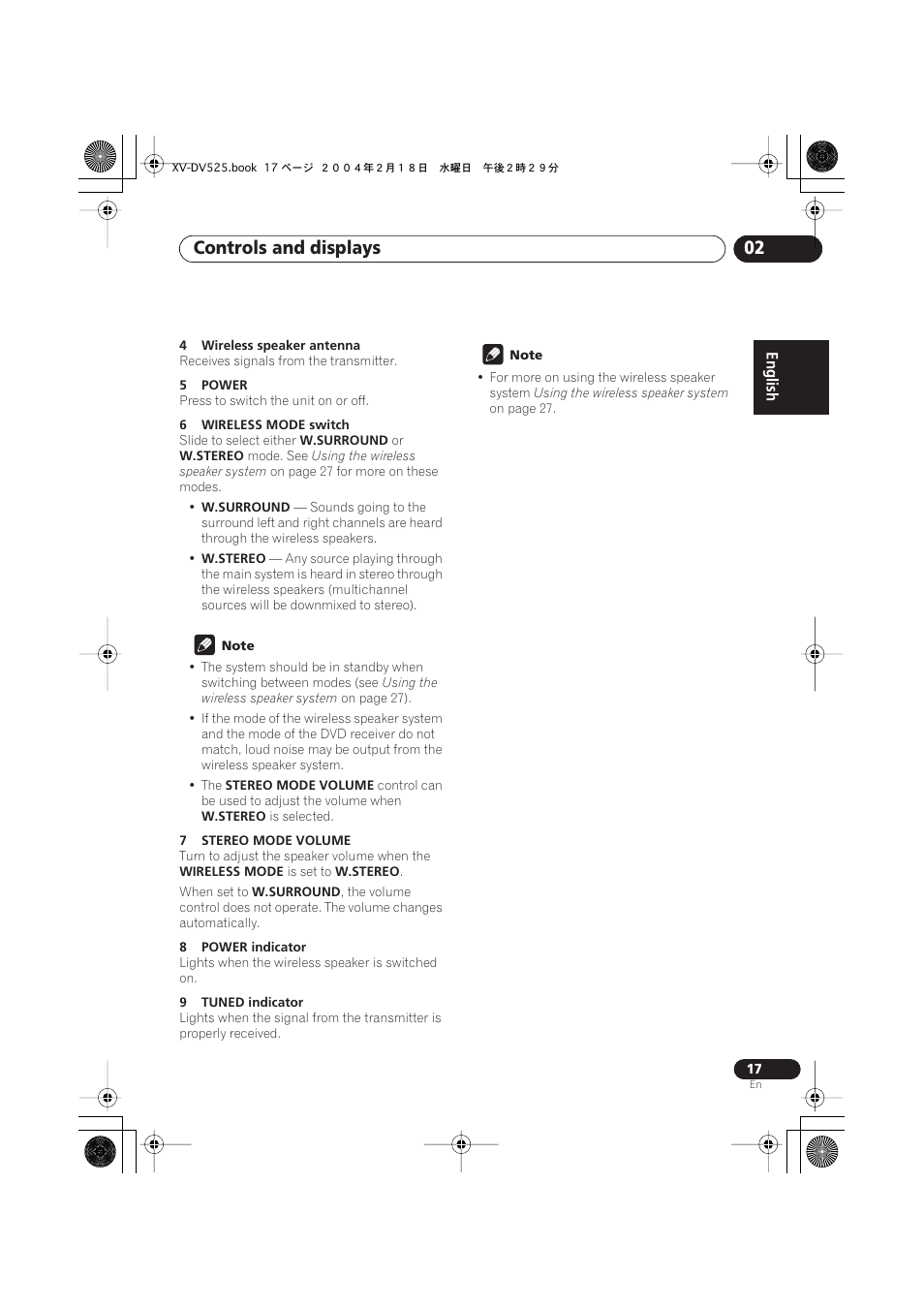 Controls and displays 02 | Pioneer S-DV525 User Manual | Page 17 / 84