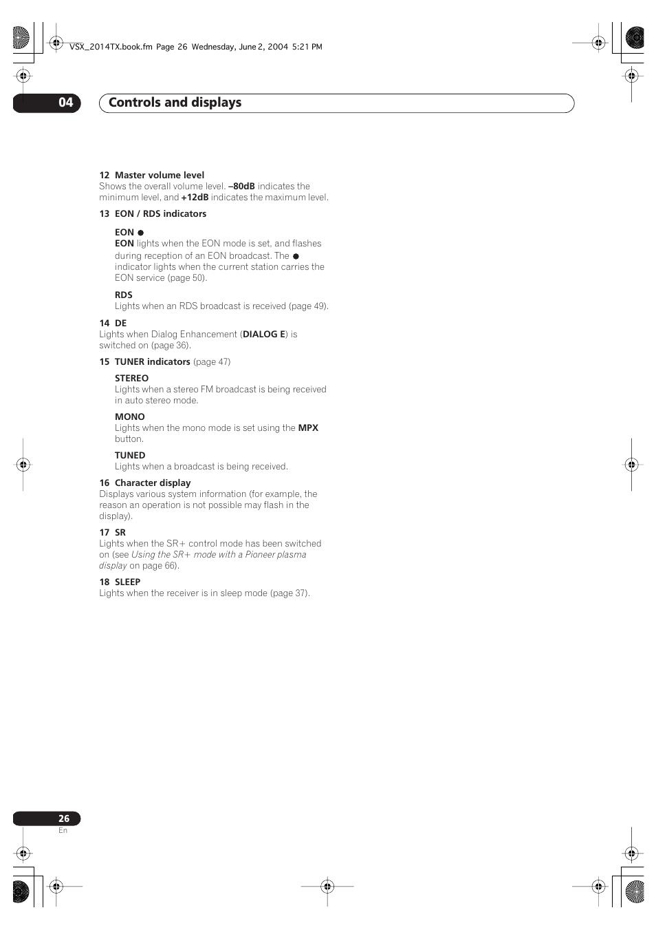 Controls and displays 04 | Pioneer VSX-2014i User Manual | Page 26 / 84