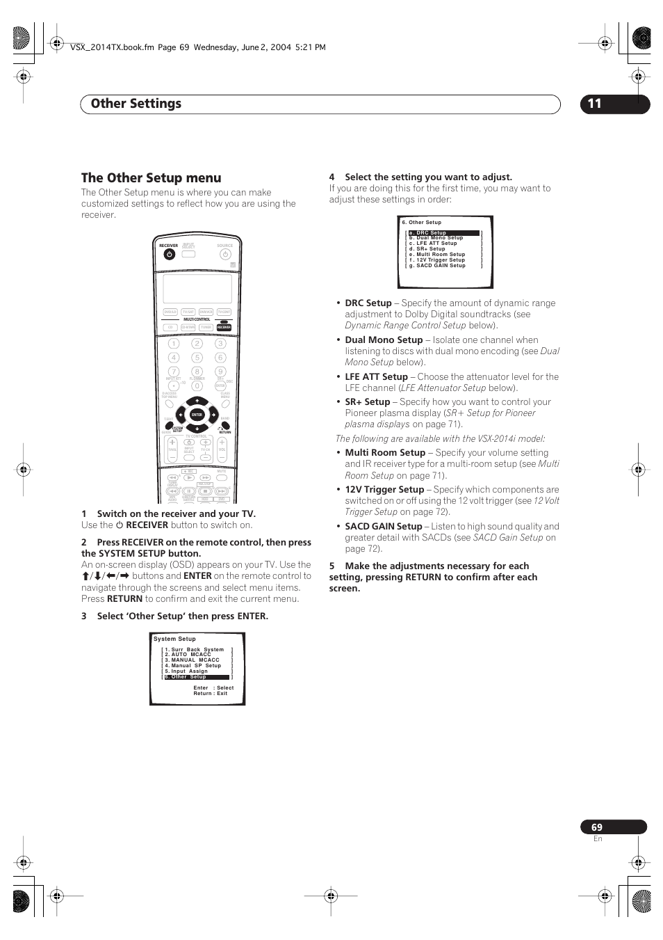 The other setup menu, Other settings 11 | Pioneer VSX-2014i User Manual | Page 69 / 84