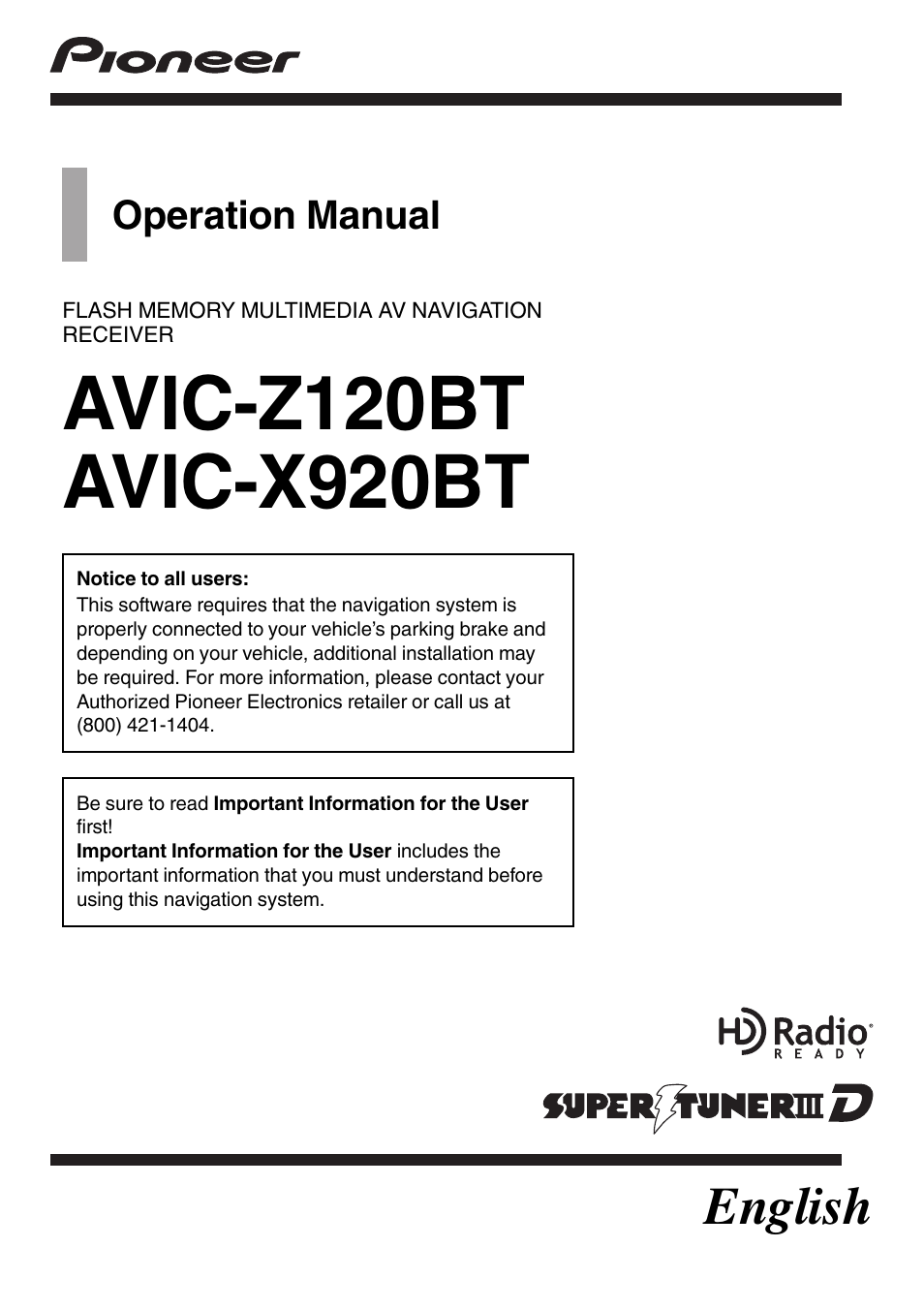 Pioneer SUPER TUNER 3 D AVIC-Z120BT User Manual | 228 pages