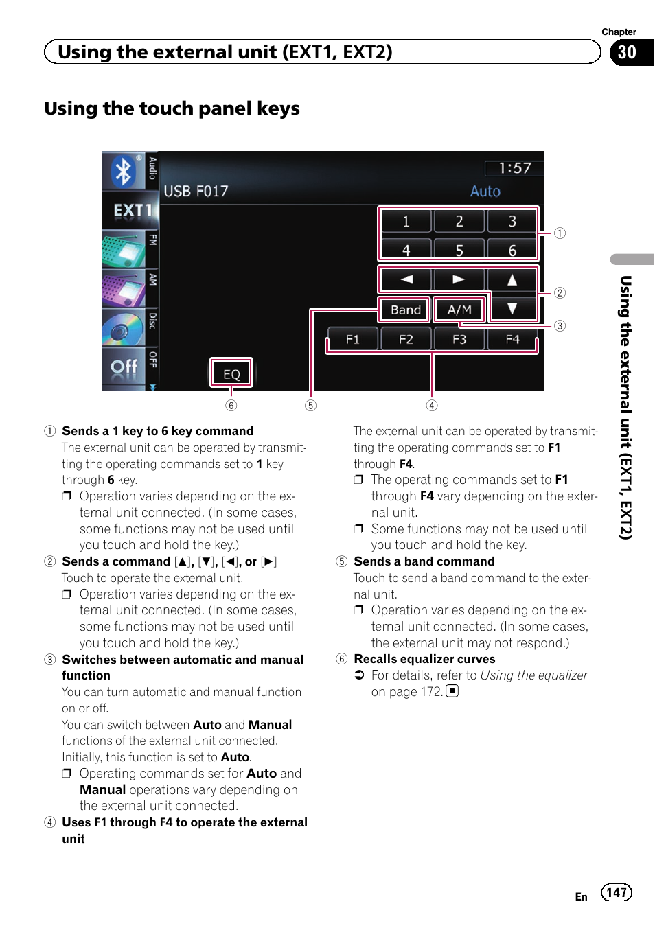 Using the touch panel keys, Using the touch panel, Using the external unit (ext1, ext2) | Pioneer SUPER TUNER 3 D AVIC-Z120BT User Manual | Page 147 / 228