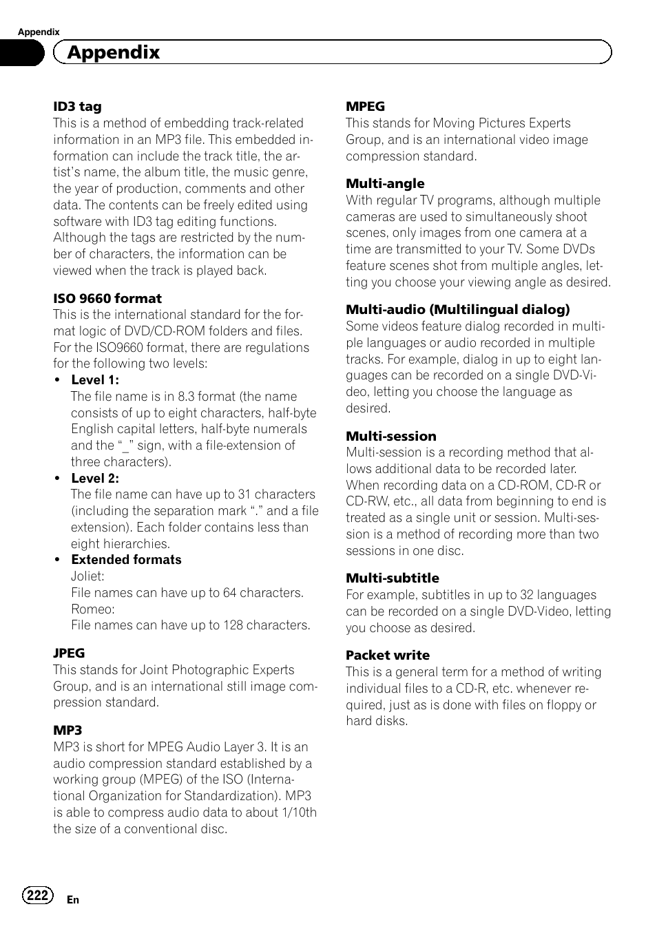 Appendix | Pioneer SUPER TUNER 3 D AVIC-Z120BT User Manual | Page 222 / 228