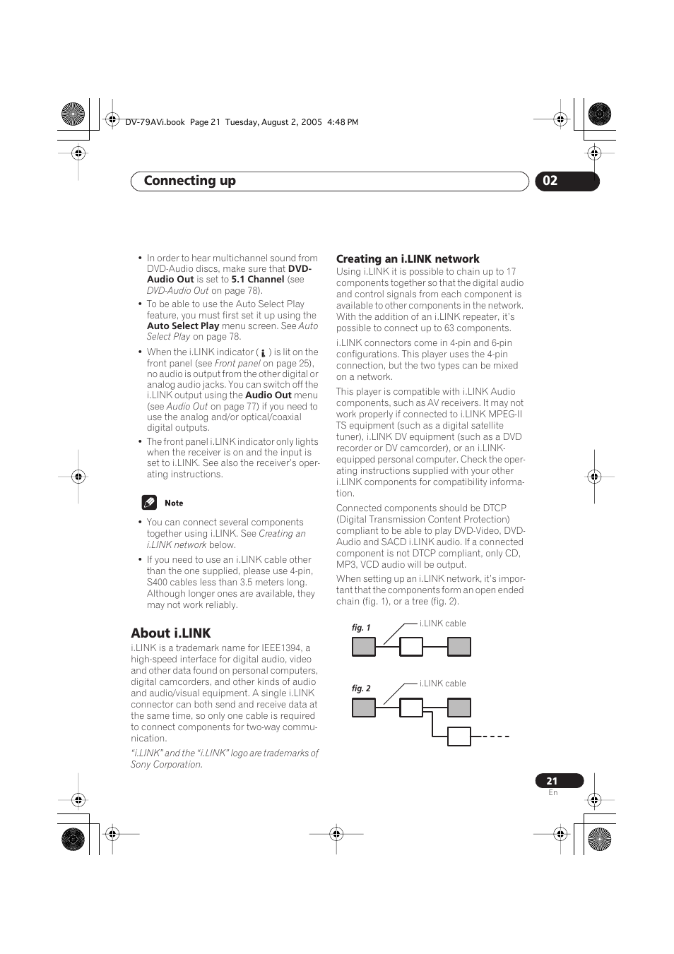 About i.link, Creating an i.link network, Connecting up 02 | Pioneer DV-79AVi User Manual | Page 21 / 99