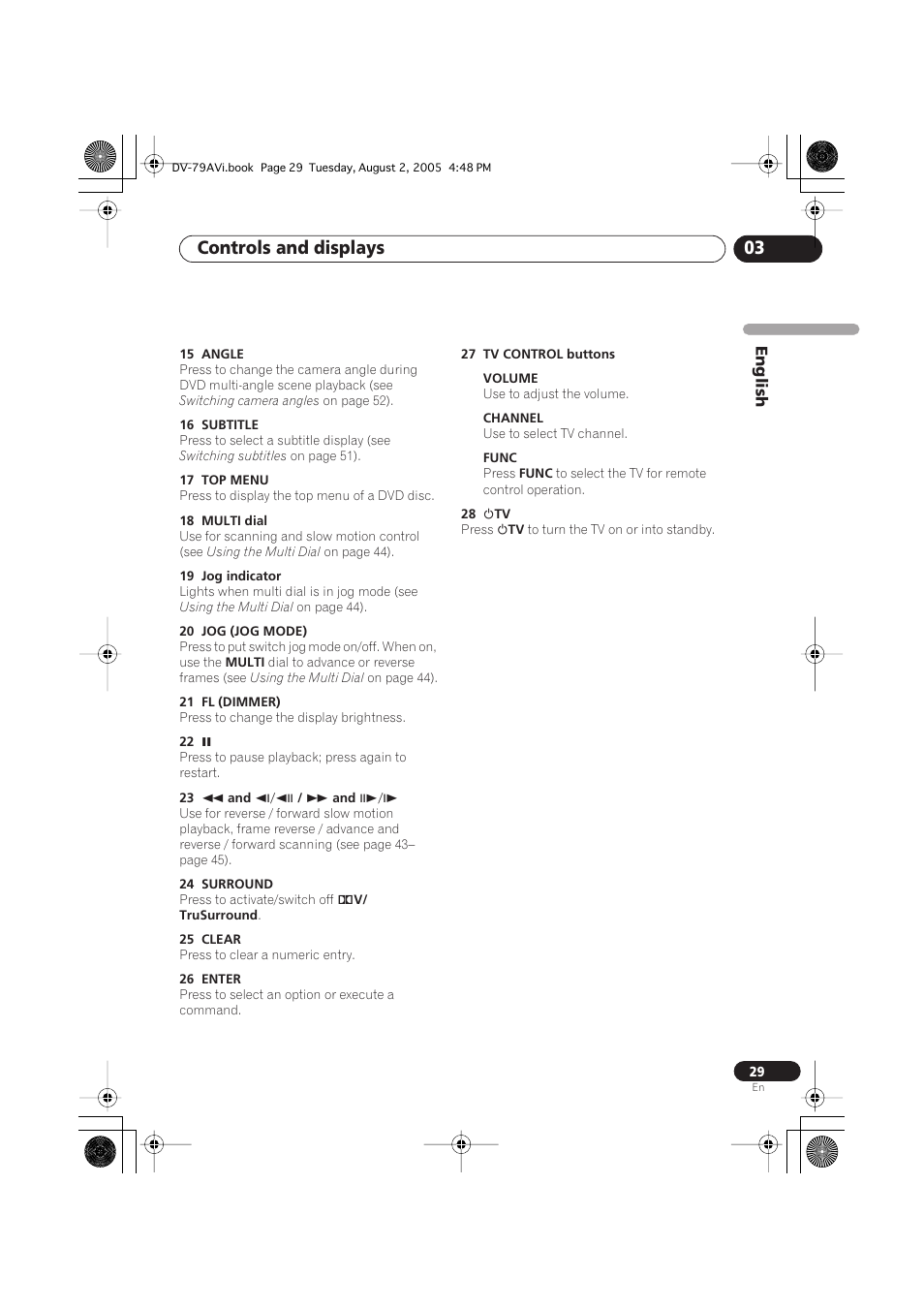 Controls and displays 03 | Pioneer DV-79AVi User Manual | Page 29 / 99