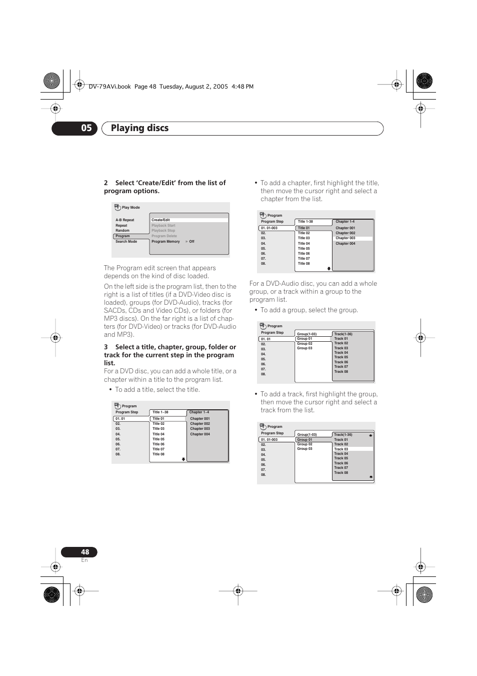 Playing discs 05 | Pioneer DV-79AVi User Manual | Page 48 / 99