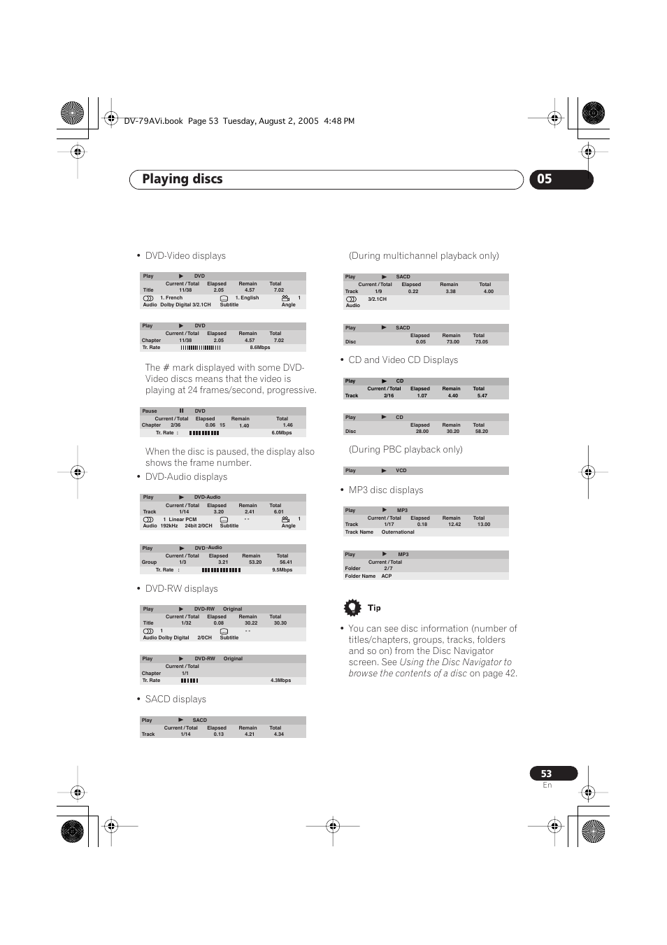 Playing discs 05, On page 42 | Pioneer DV-79AVi User Manual | Page 53 / 99