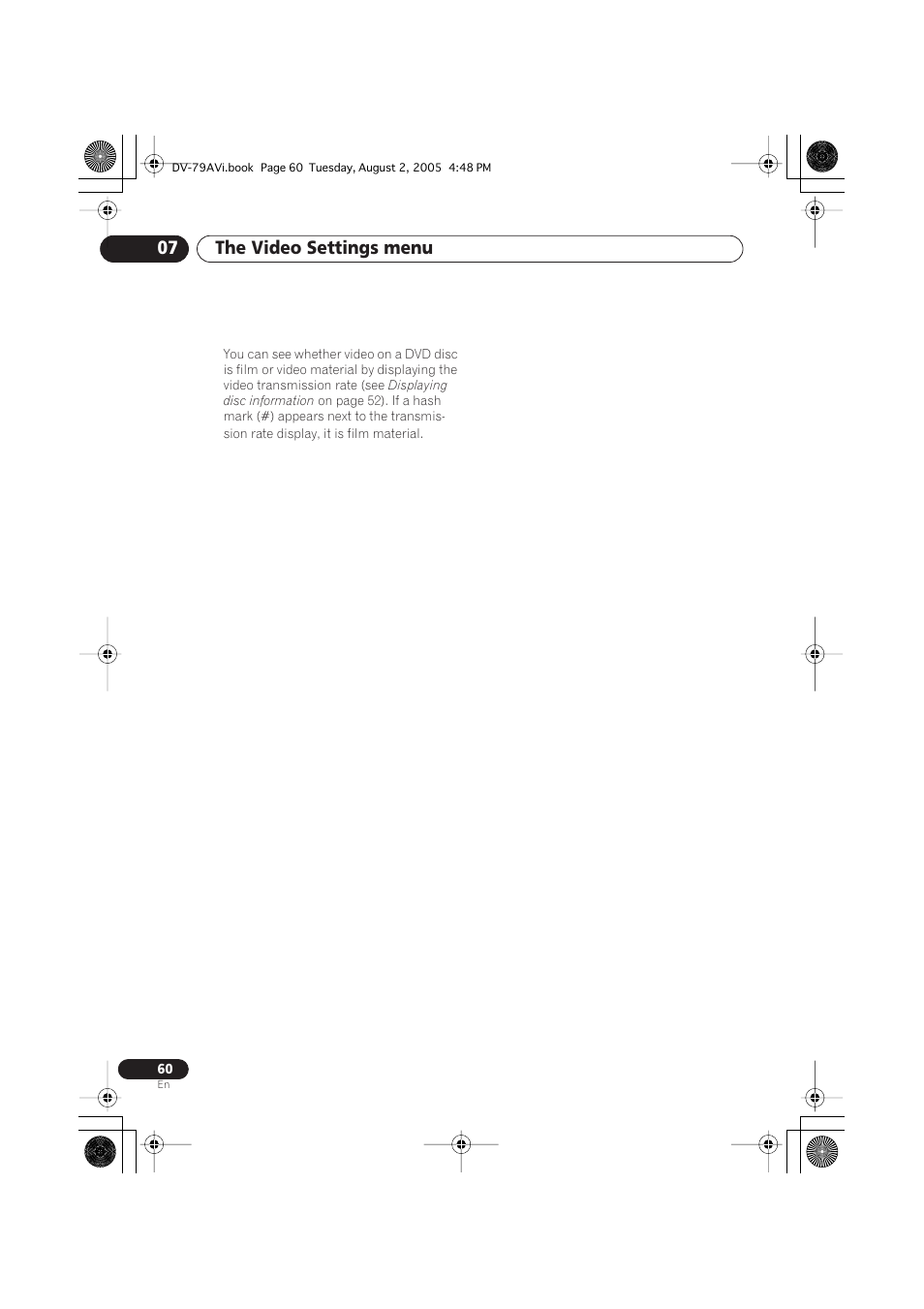 The video settings menu 07 | Pioneer DV-79AVi User Manual | Page 60 / 99