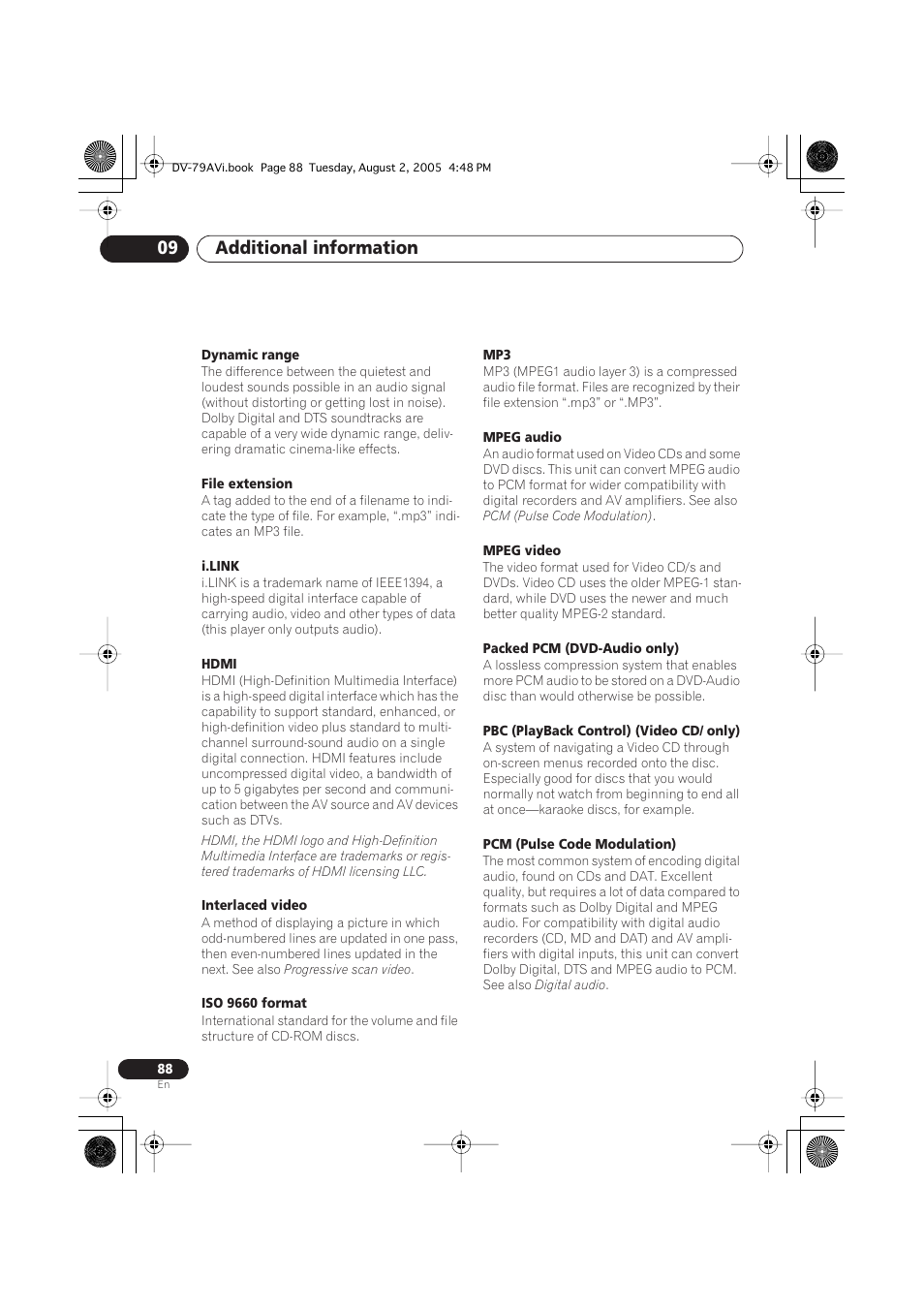 Additional information 09 | Pioneer DV-79AVi User Manual | Page 88 / 99