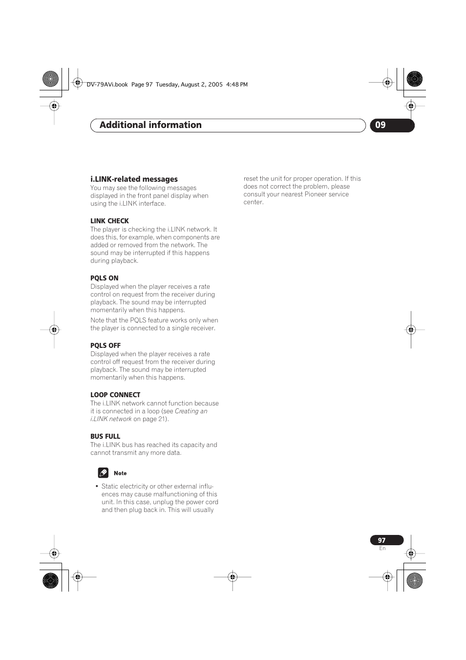 I.link-related messages, Additional information 09 | Pioneer DV-79AVi User Manual | Page 97 / 99