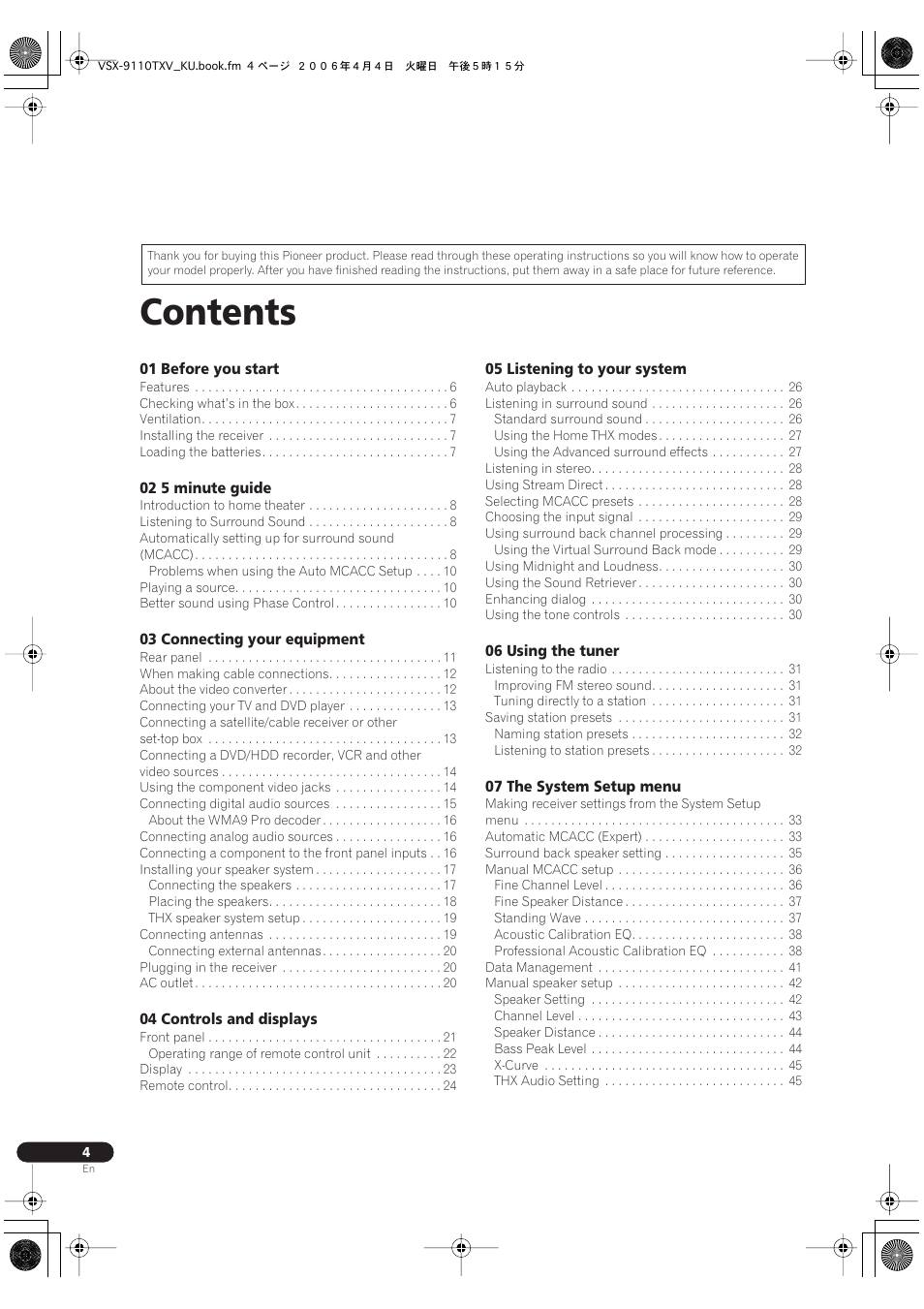 Pioneer VSX-9110TXV-K User Manual | Page 4 / 84