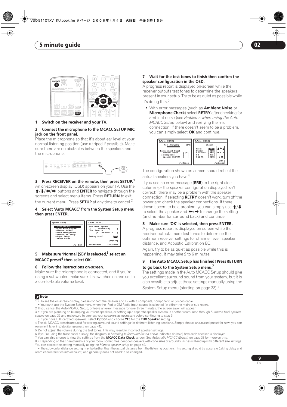 5 minute guide 02 | Pioneer VSX-9110TXV-K User Manual | Page 9 / 84
